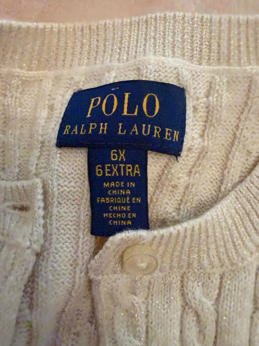 Girls Like New Ralph Lauren Cream Cable Knit Cardigan Sweater Size 6X